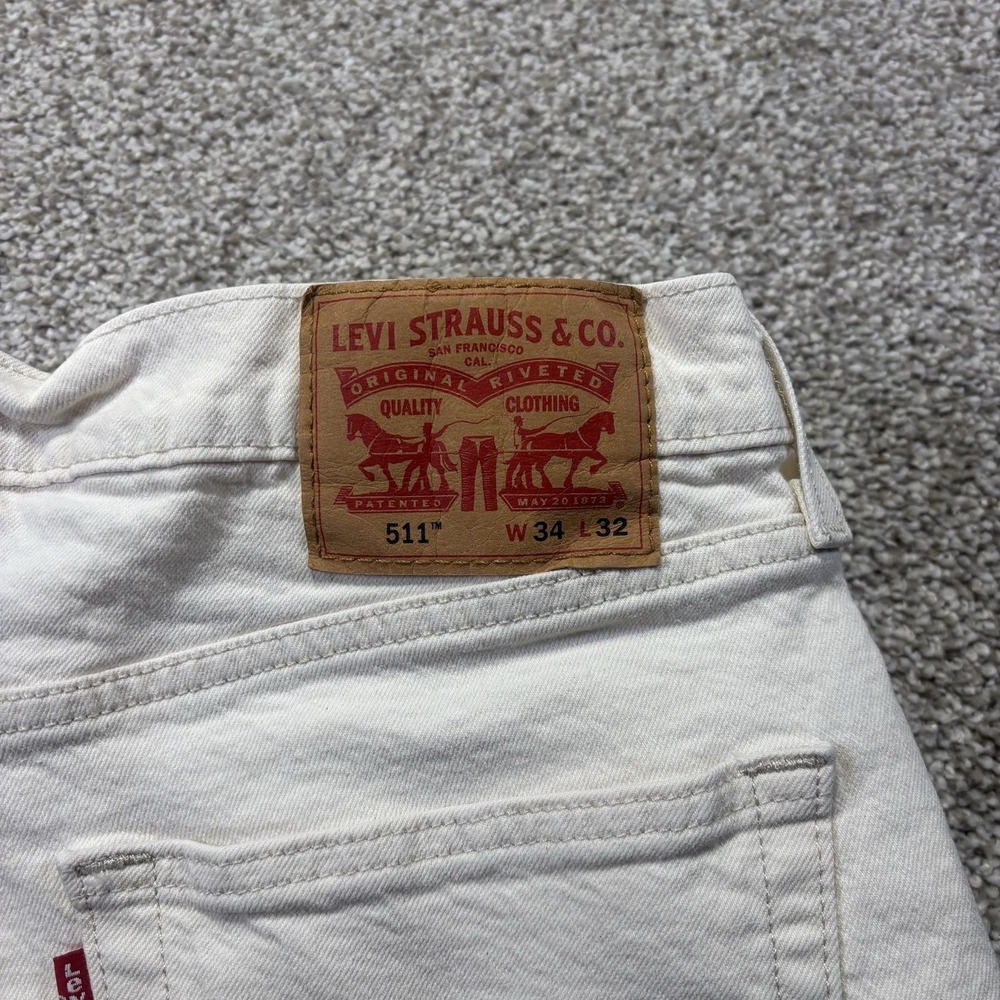 Levis 511 Slim Jeans Mens 34x32 White Light Wash Tapered Denim Pants Casual - Picture 2 of 8